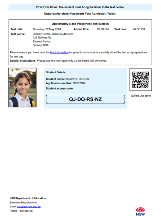 Check the Test Admission Ticket (TAT) sample