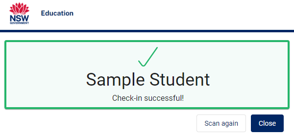 A check-in successful screen.