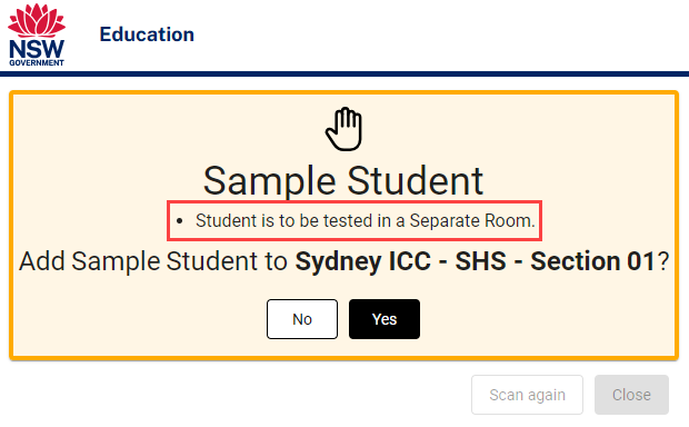 Separate room option screen.