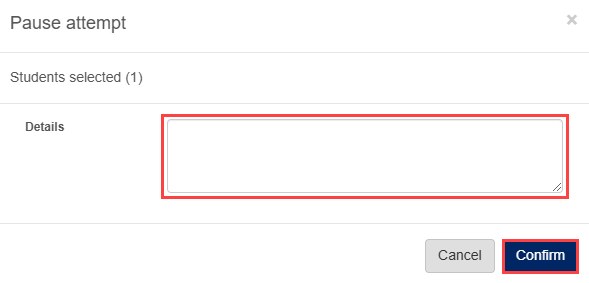 Pause attempt pop-up.
