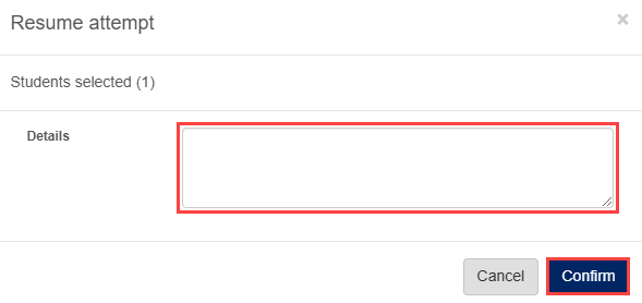 Screen capture of the Resume attempt pop-up.