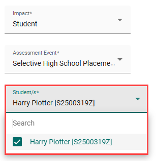 Screen capture of 'Students' dropdown.