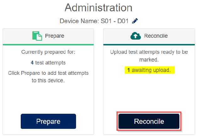Admin screen with attempts awaiting upload highlighted.