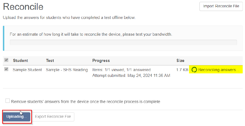 screen capture of reconcile in progress.