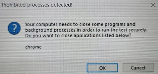 screen capture of pop-up message prompting you to close these applications.