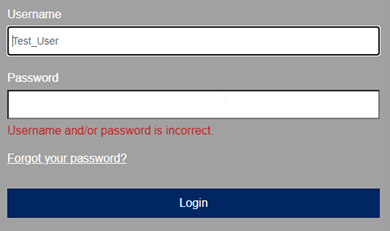 Screen capture of login screen.