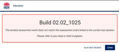 message when student attempts to enter another test