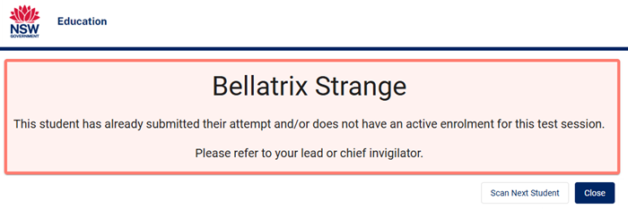 Screen showing submitted attempt message.